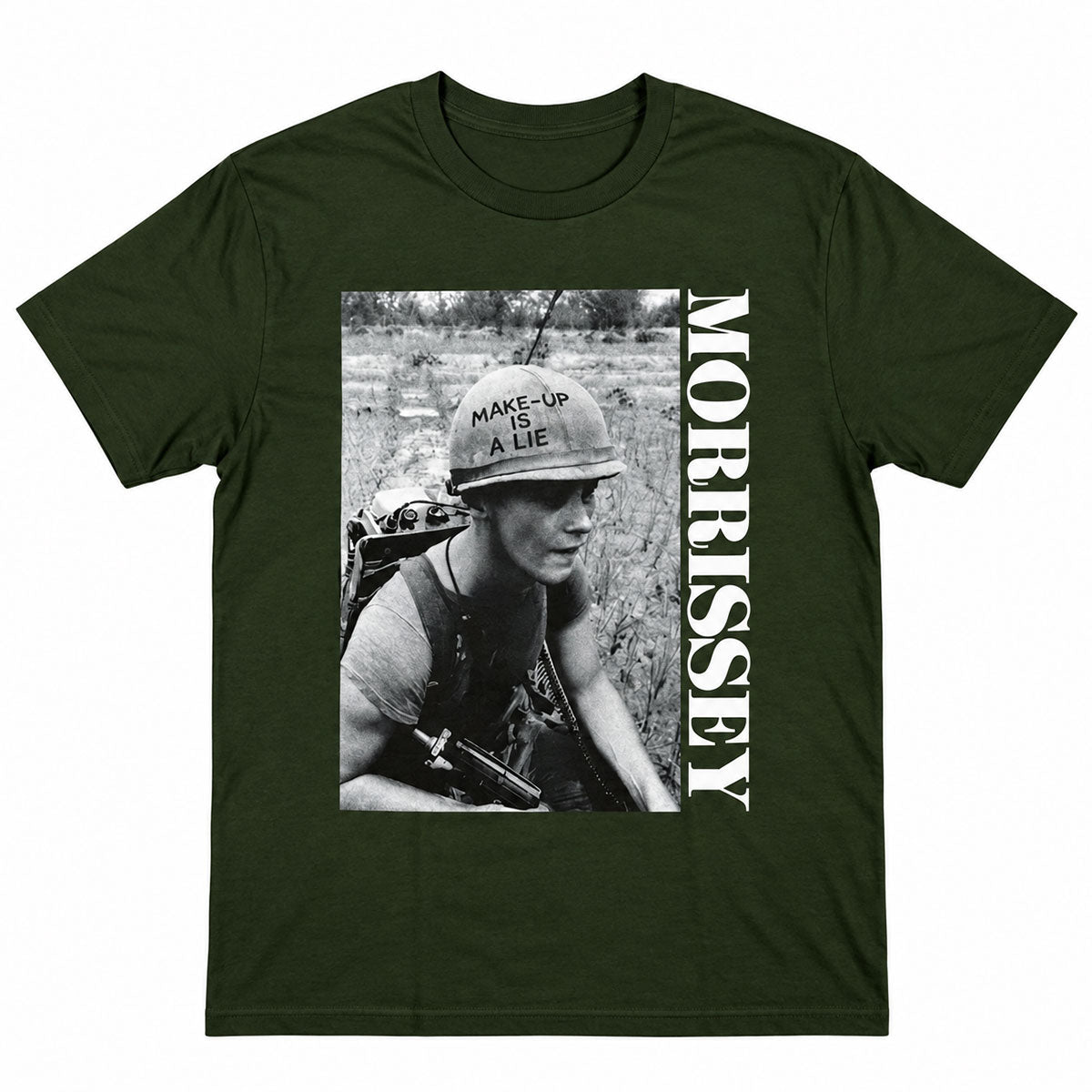 Morrissey Unisex T-Shirt: MIM Make-Up Is A Lie (Green)