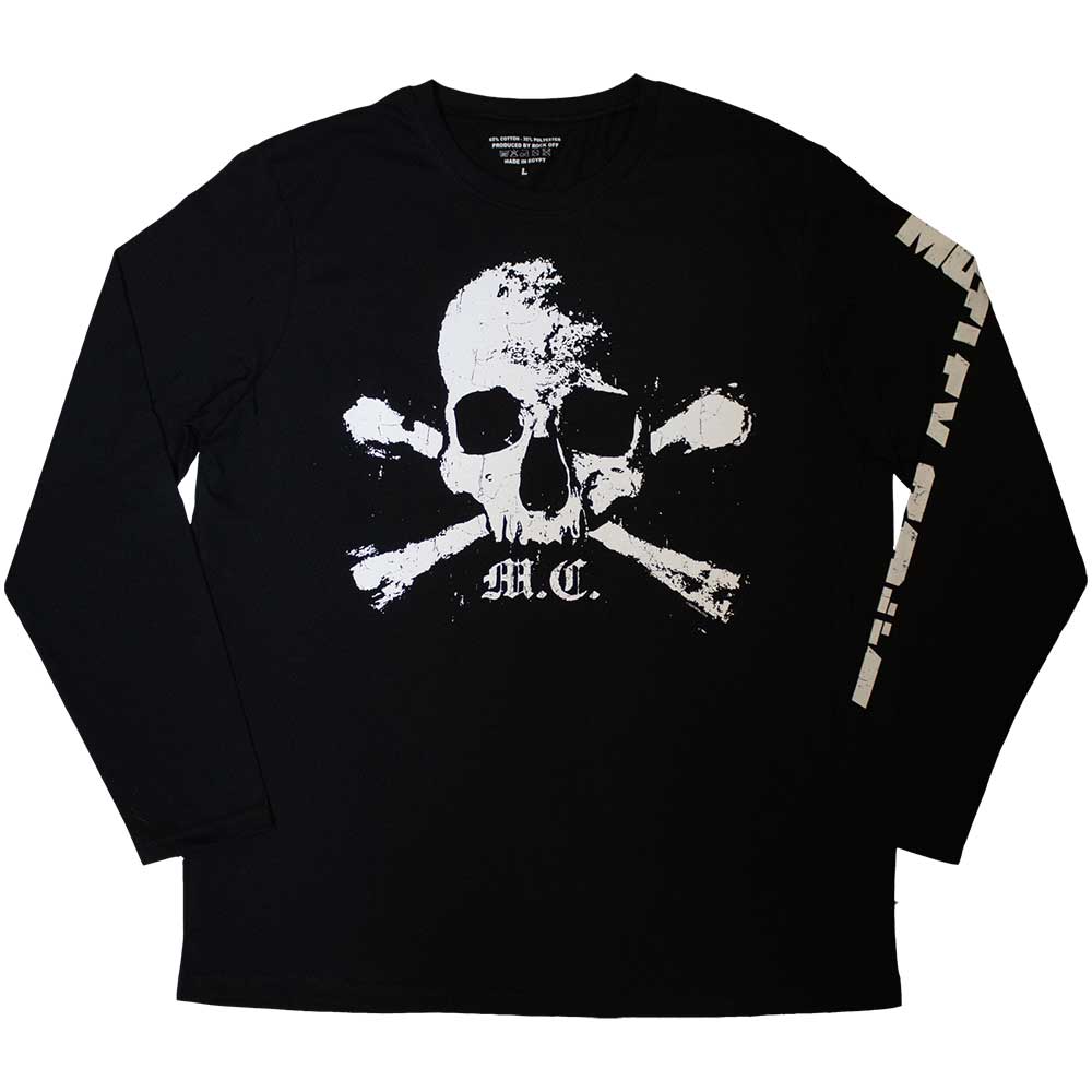 Motley Crue Unisex Long Sleeve T-Shirt: Orbit Skull (Black) (Sleeve Print)