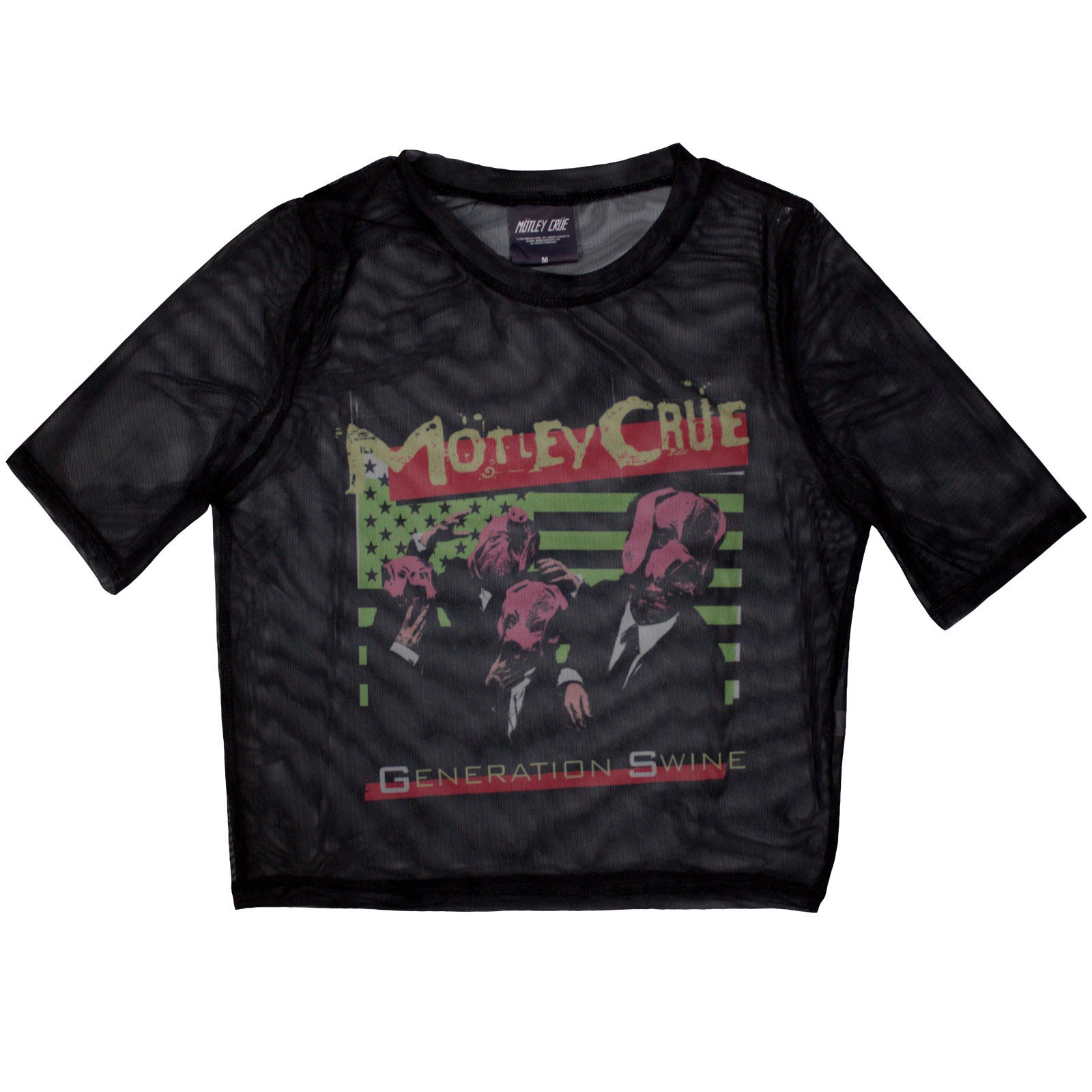 Motley Crue Ladies Mesh Crop Top: Generation Swine (Black)