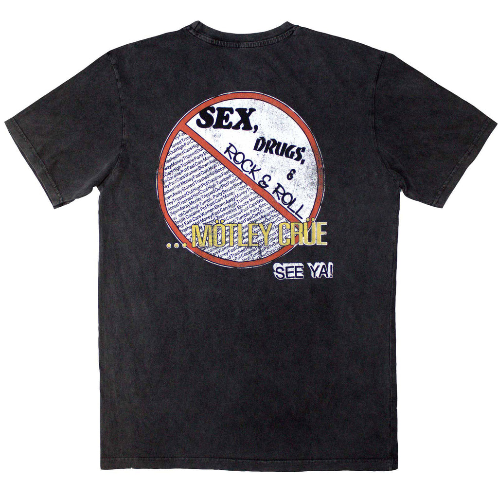 Motley Crue Unisex Stone Wash T-Shirt: No Fun Tour '84 (Charcoal Grey) (Back Print)