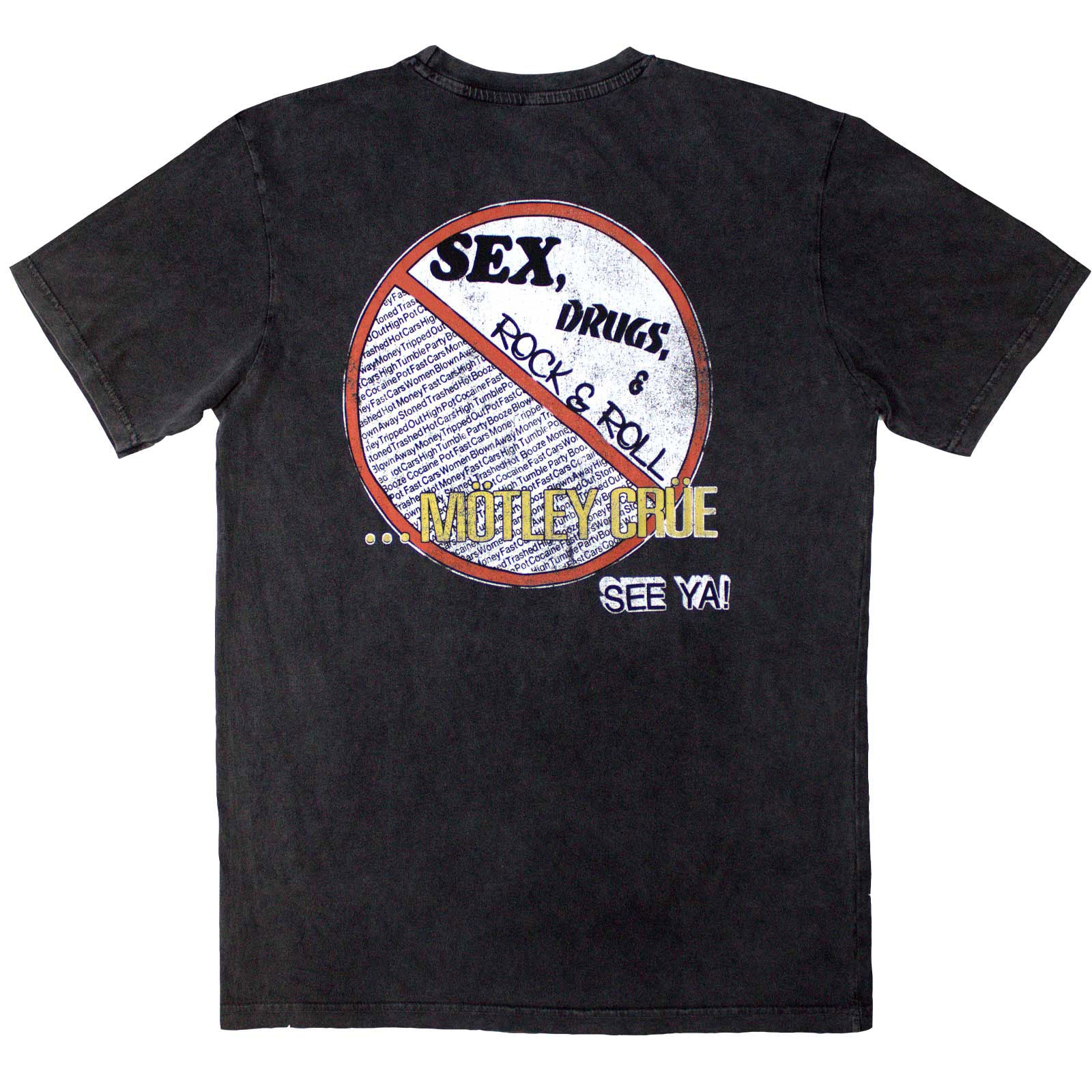 Motley Crue Unisex Stone Wash T-Shirt: No Fun Tour '84 (Charcoal Grey) (Back Print)