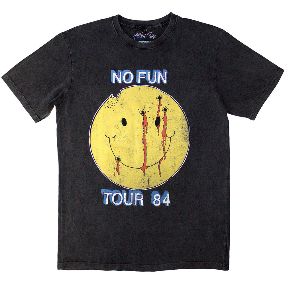 Motley Crue Unisex Stone Wash T-Shirt: No Fun Tour '84 (Charcoal Grey) (Back Print)