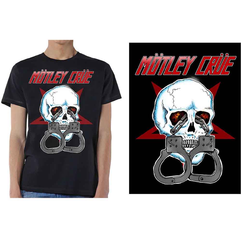 Motley Crue Unisex T-Shirt: Skull Cuffs 2 (Black)