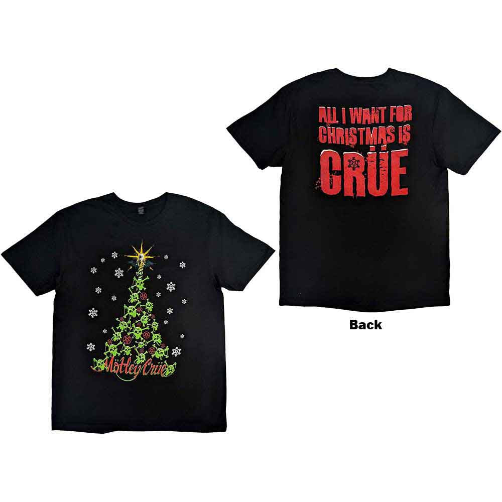 Motley Crue Unisex T-Shirt: Xmas Crue (Black) (Back Print)