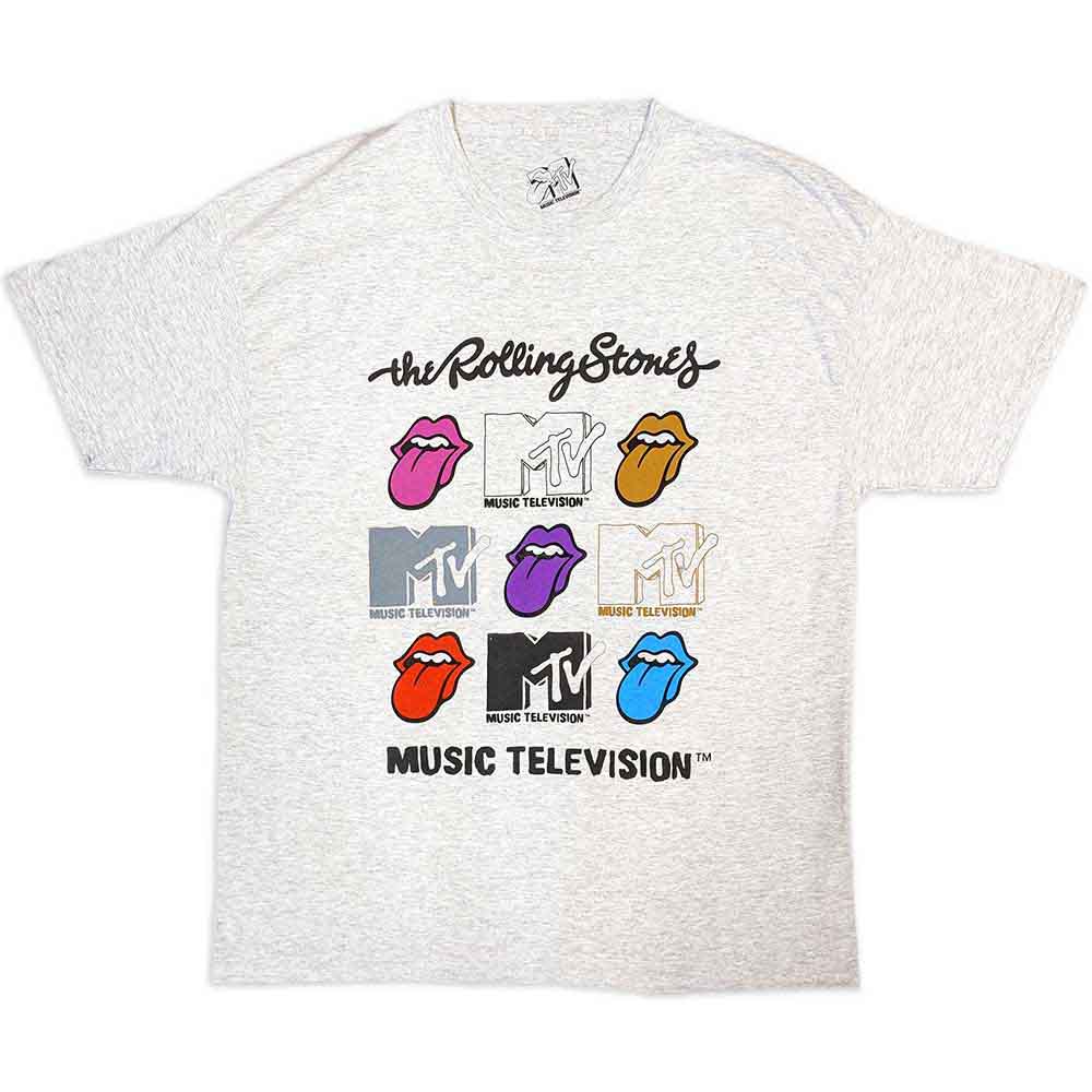 MTV Unisex T-Shirt: Rolling Stones Logo Grids (Grey)