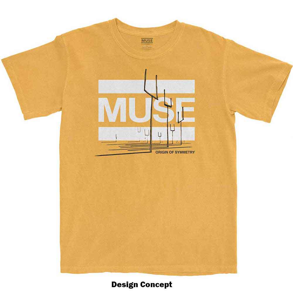 Muse Unisex T-Shirt: Origin of Symmetry (Orange Yellow Mineral Wash) (Wash Collection)