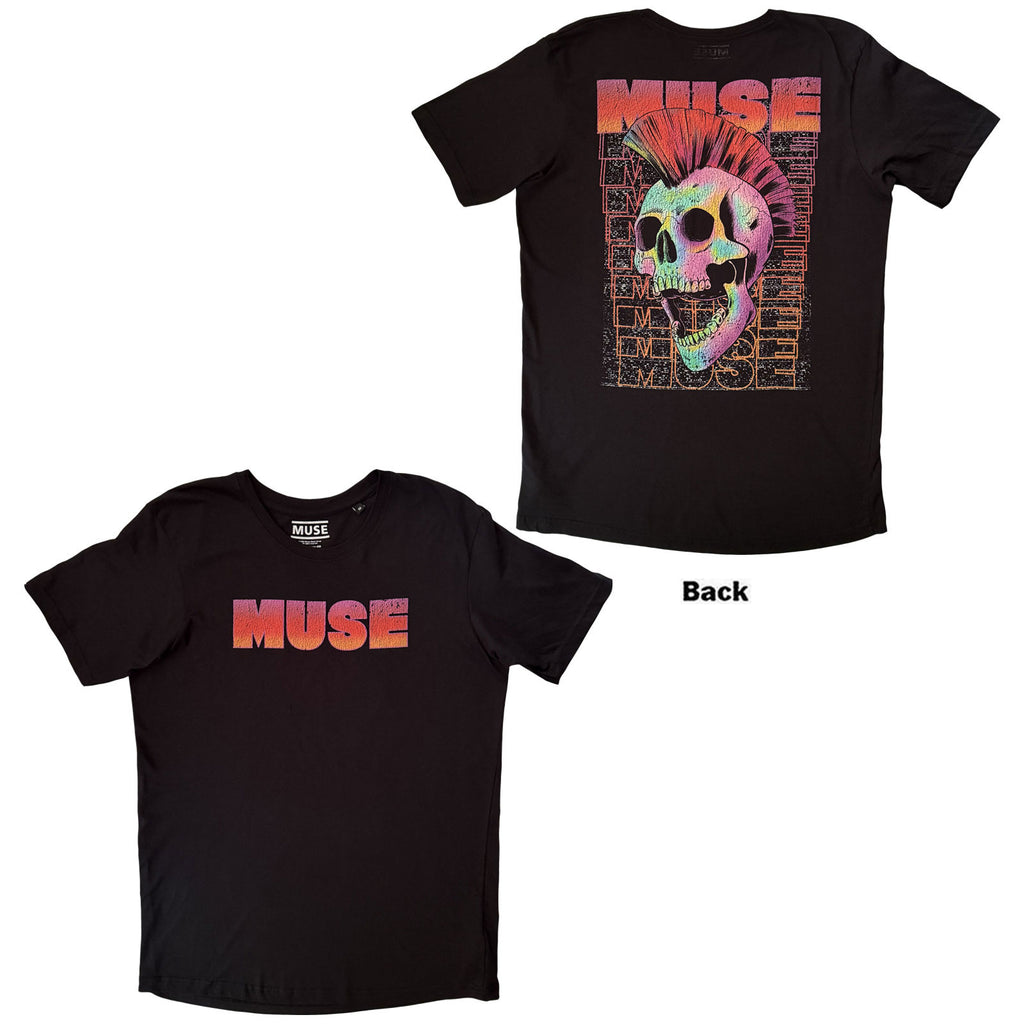 Muse Unisex T-Shirt: Punk Skull (Black) (Back Print)