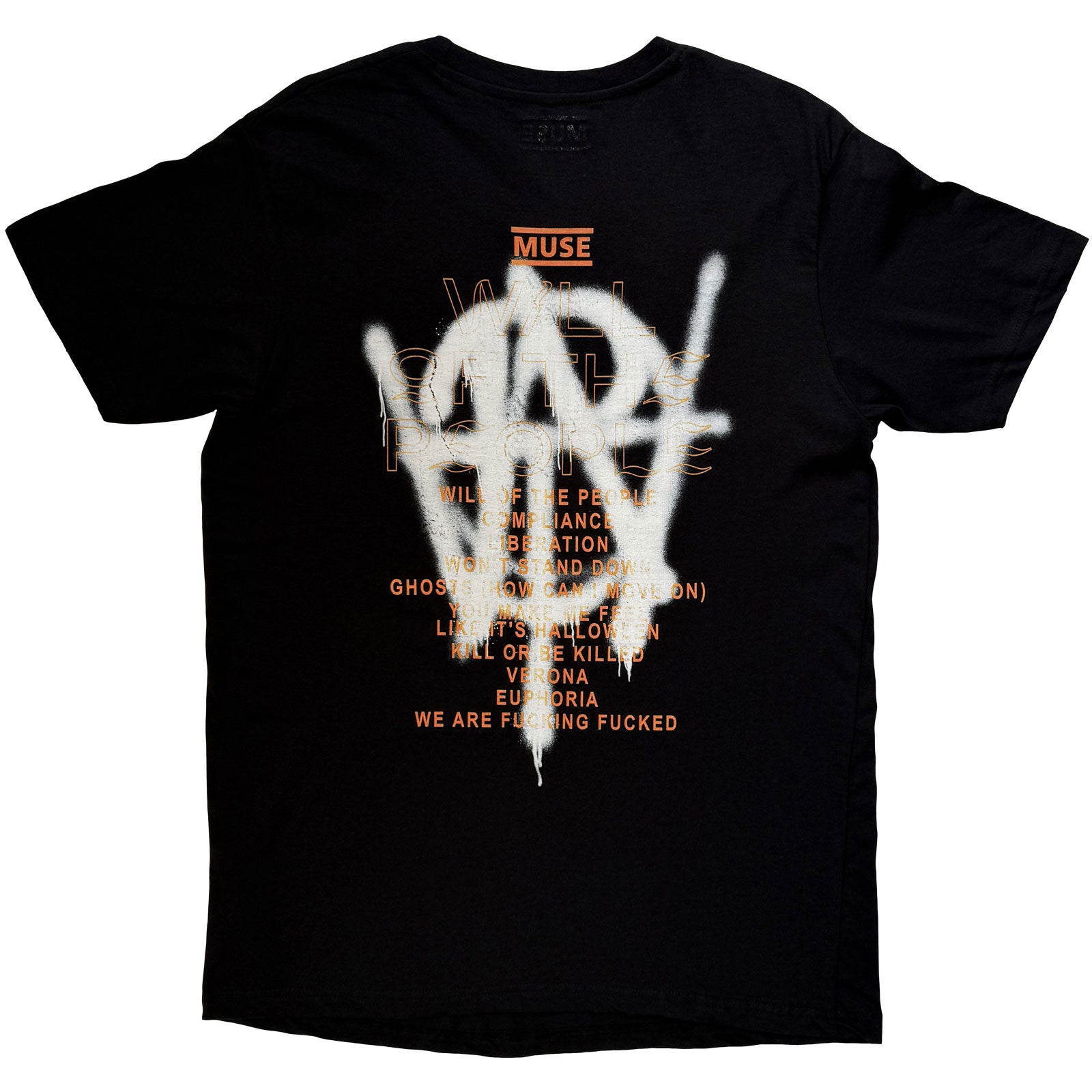 Muse Unisex T-Shirt: Grafitti Tracklist (Black) (Back Print)