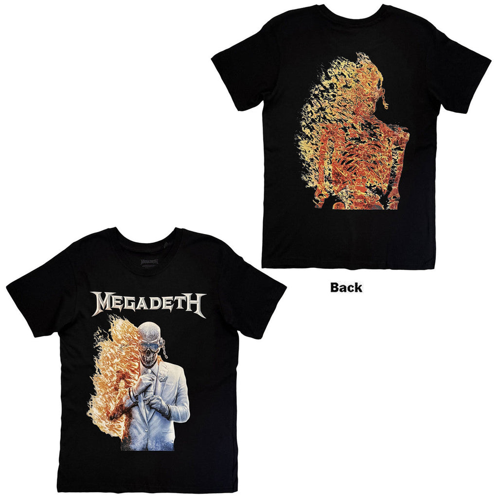 Megadeth: White Album Vic Flame Unisex T-Shirt (Black) (Back Print)