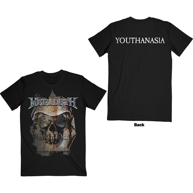 Megadeth: Youthanasia Ripped Thru Unisex T-Shirt (Black) (Back Print)