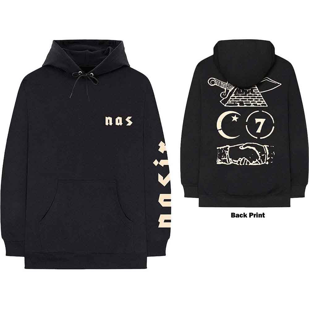 Nas Unisex Pullover Hoodie: Symbols (Black) (Back Print)