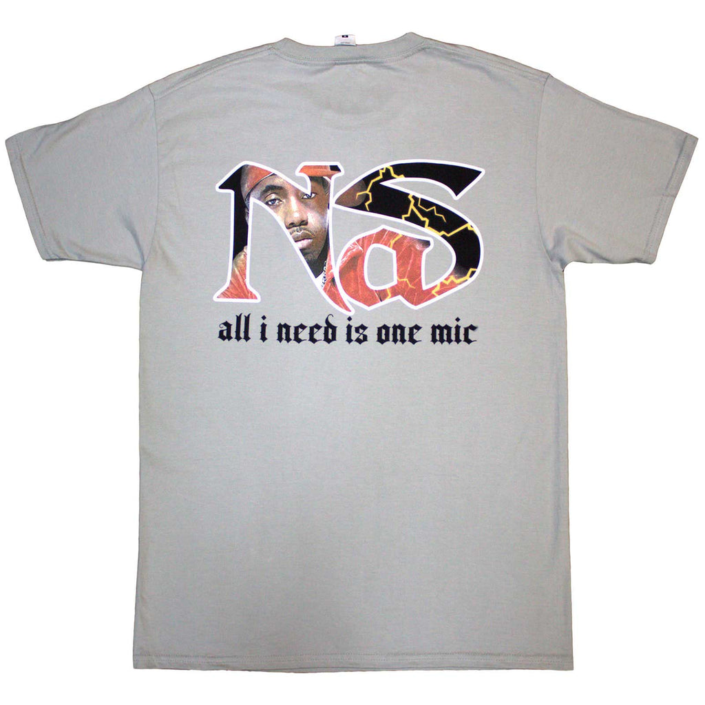 Nas Unisex T-Shirt: One Mic (Grey) (Back Print)
