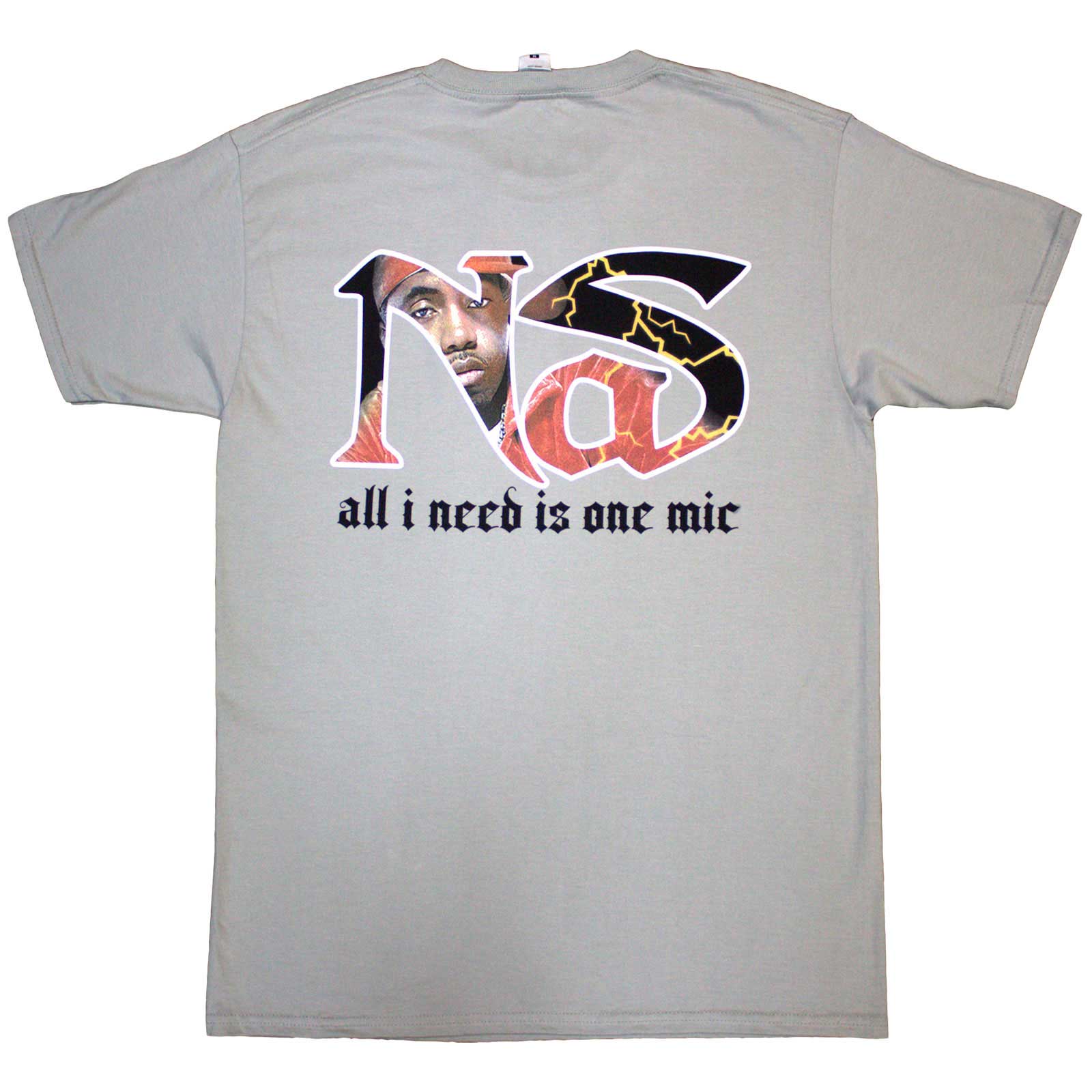 Nas Unisex T-Shirt: One Mic (Grey) (Back Print)