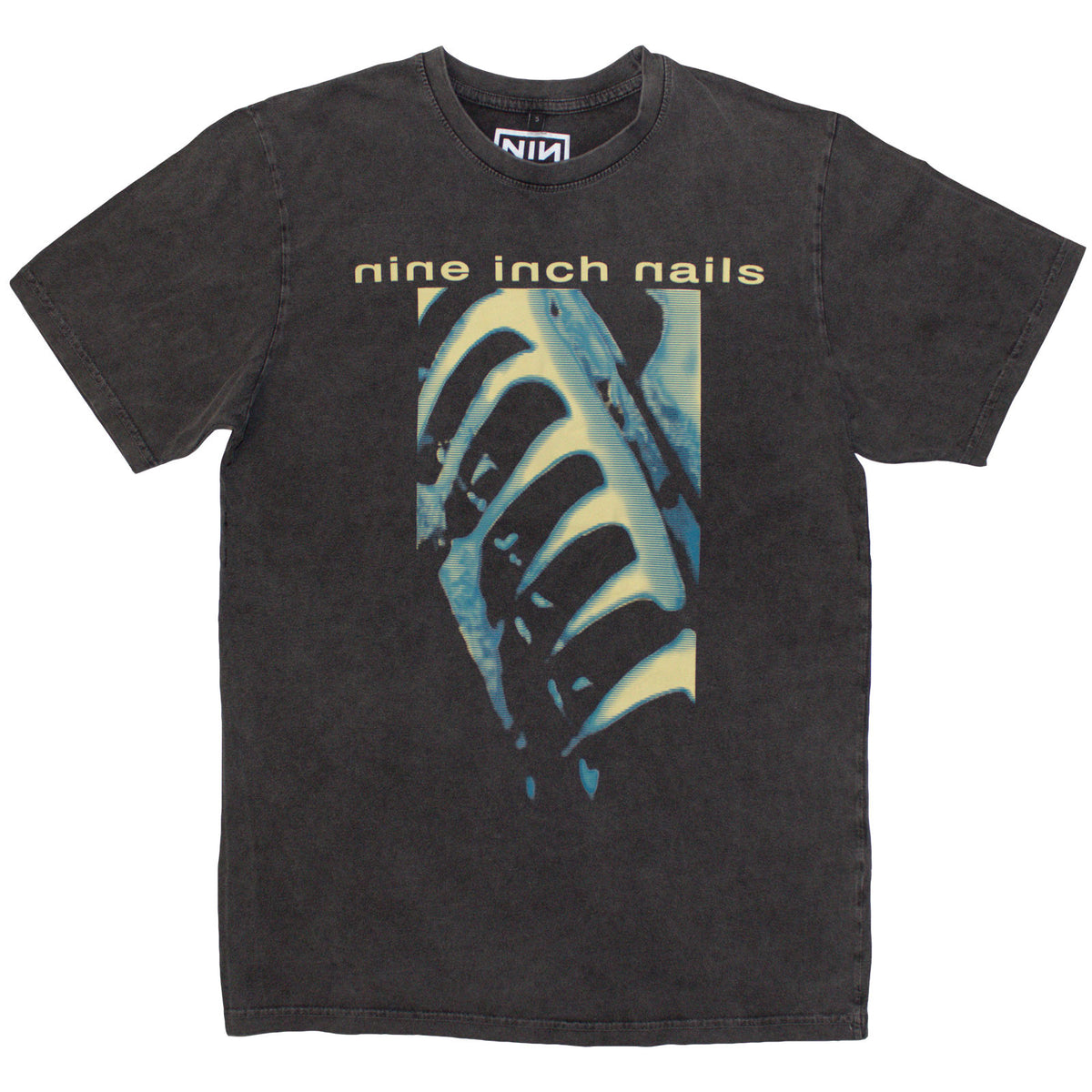 Nine Inch Nails Unisex Stone Wash T-Shirt: PHM & Text Logo (Charcoal Grey)