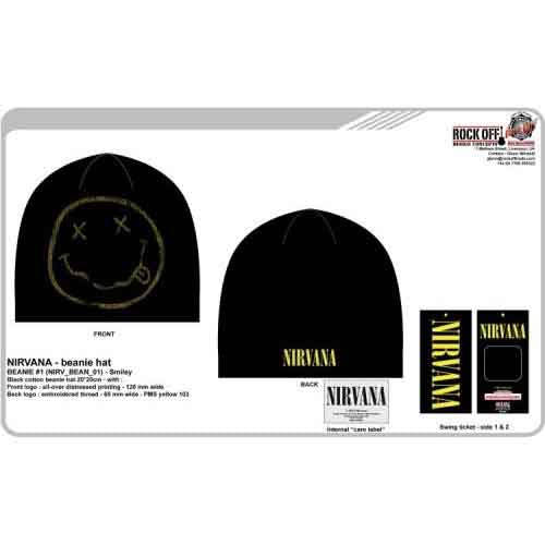 Nirvana Unisex Beanie Hat: Happy Face (Black) (Back Print)