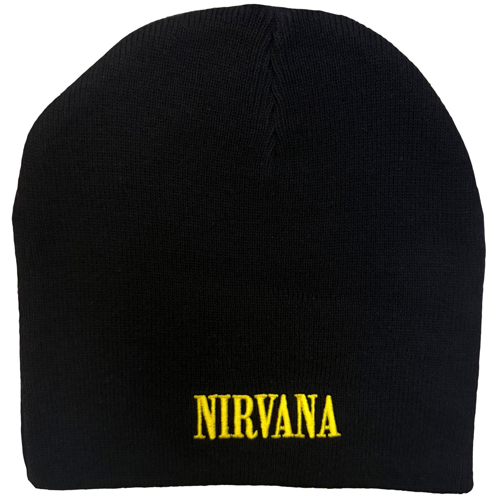 Nirvana Unisex Beanie Hat: Happy Face (Black) (Back Print)