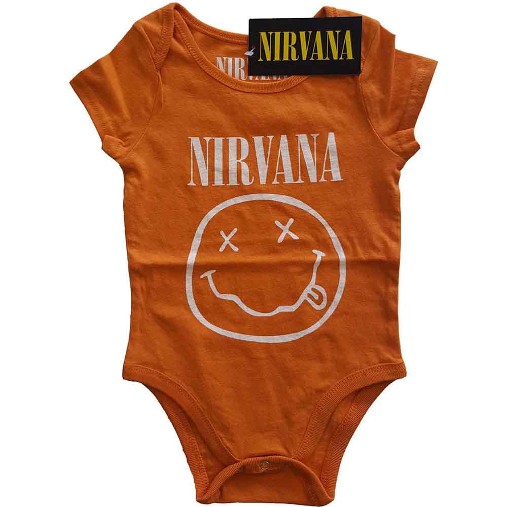 Nirvana Kids Baby Grow: White Happy Face (Orange)