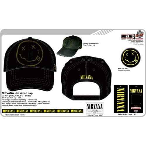 Nirvana Unisex Baseball Cap: Happy Face (Black) (Distressed)