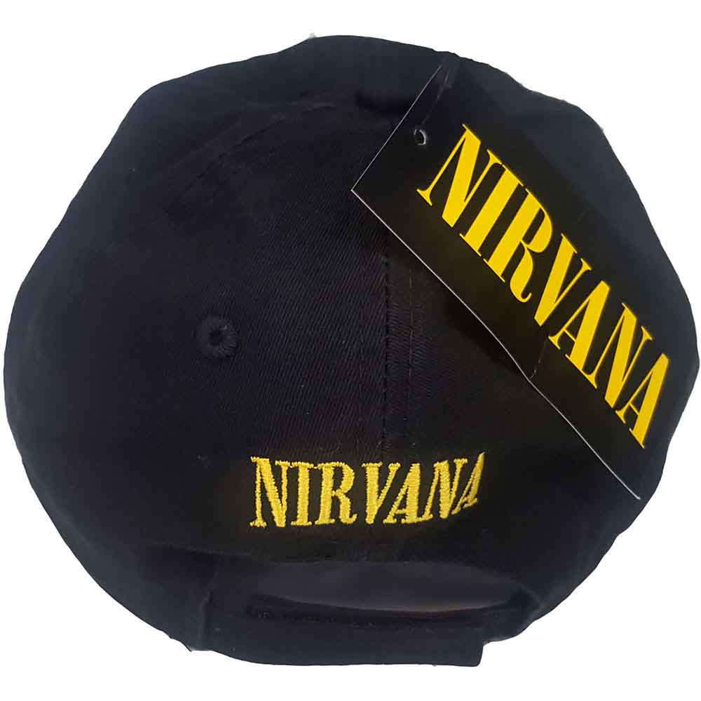 Nirvana Unisex Baseball Cap: Happy Face (Black) (Distressed)