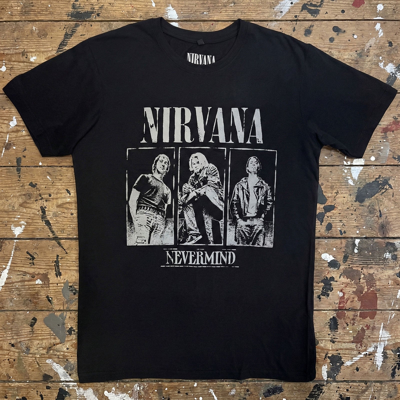 Nirvana Unisex Premium Carbon T-Shirt: Nevermind Tracklist (Black) (Back Print)