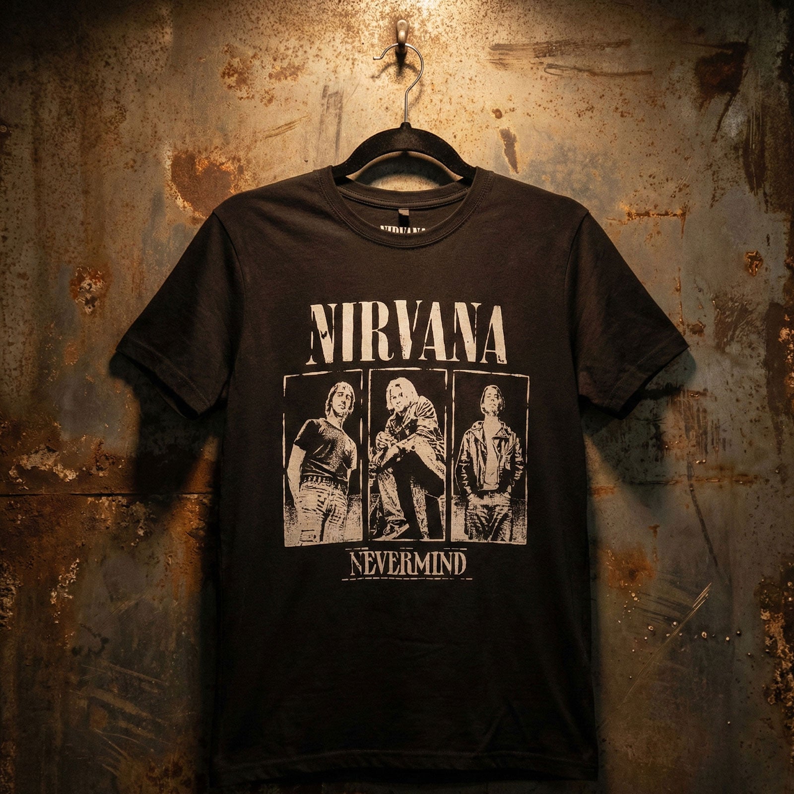 Nirvana Unisex Premium Carbon T-Shirt: Nevermind Tracklist (Black) (Back Print)