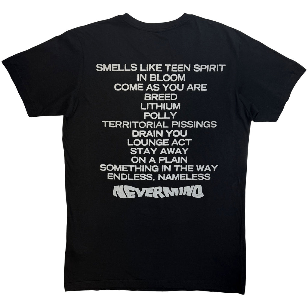 Nirvana Unisex Premium Carbon T-Shirt: Nevermind Tracklist (Black) (Back Print)