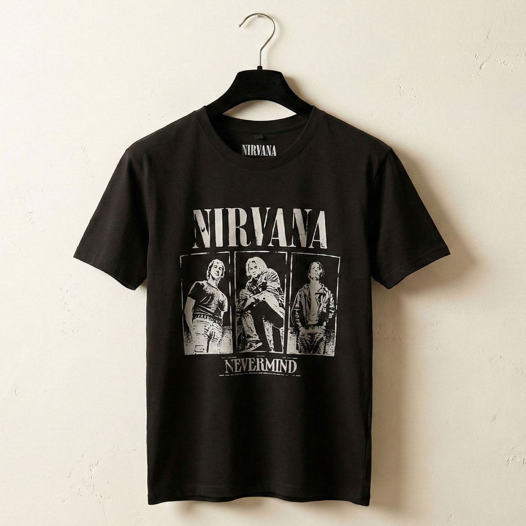 Nirvana Unisex Premium Carbon T-Shirt: Nevermind Tracklist (Black) (Back Print)