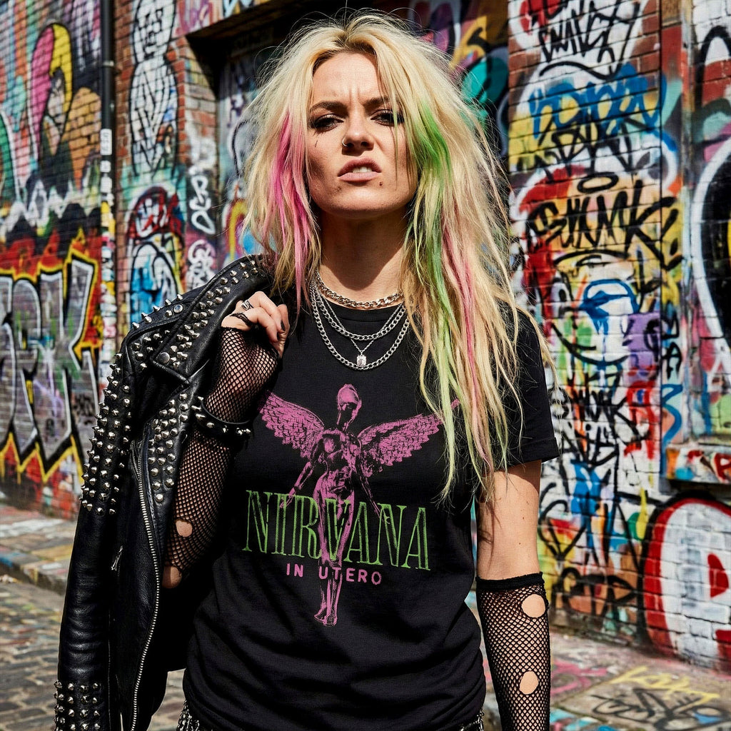 Nirvana Unisex Premium Carbon T-Shirt: In Utero Purple Angel (Black)