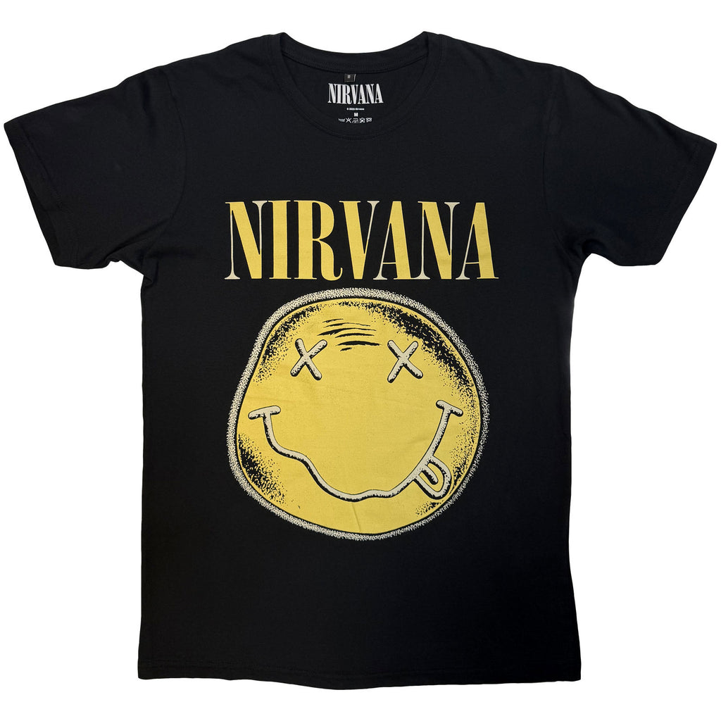 Nirvana Unisex Premium Carbon T-Shirt: Happy Face Infill Distressed (Black)
