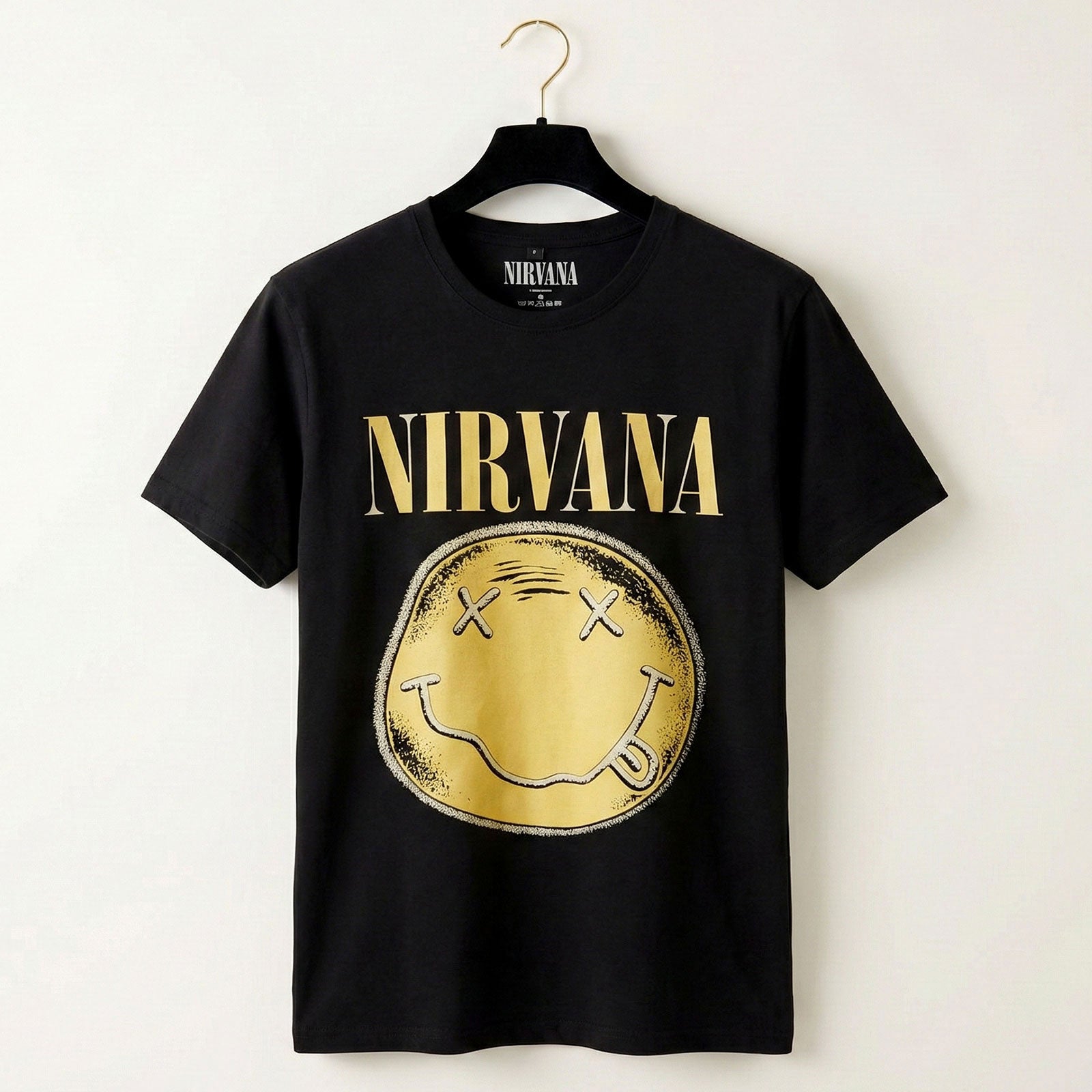 Nirvana Unisex Premium Carbon T-Shirt: Happy Face Infill Distressed (Black)