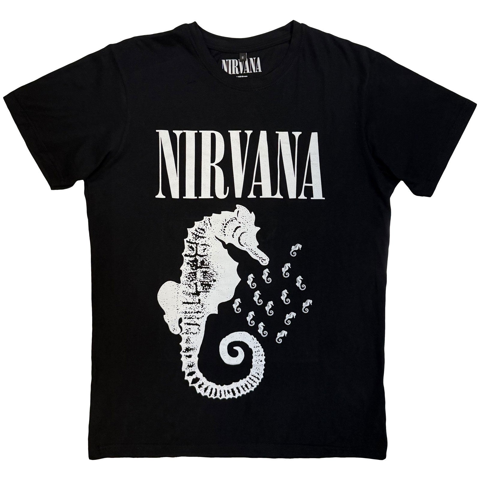 Nirvana Unisex Premium Carbon T-Shirt: Seahorse & Logo Mono (Black)