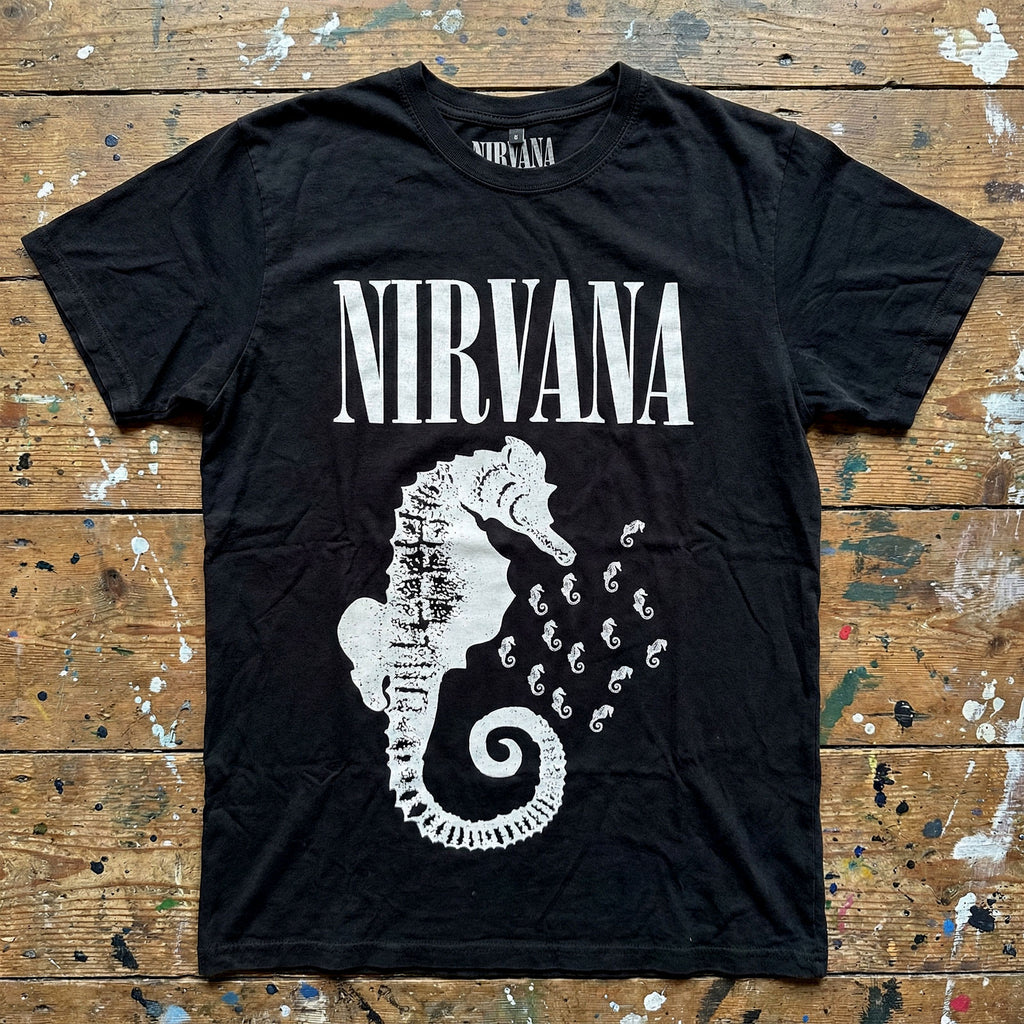 Nirvana Unisex Premium Carbon T-Shirt: Seahorse & Logo Mono (Black)