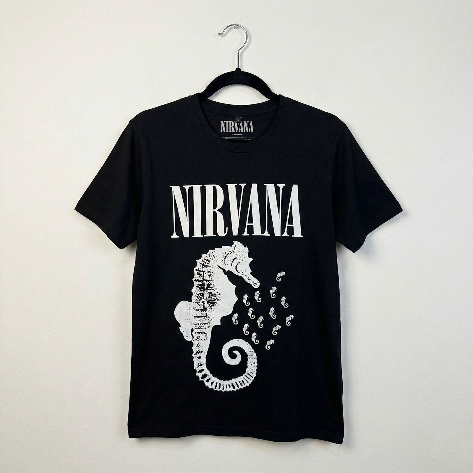 Nirvana Unisex Premium Carbon T-Shirt: Seahorse & Logo Mono (Black)