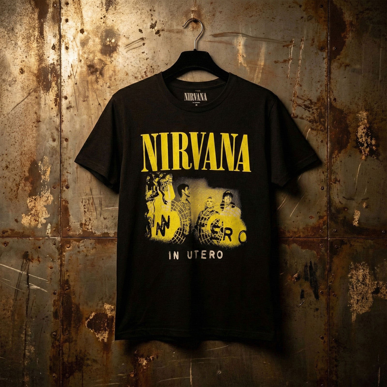 Nirvana Unisex Premium Carbon T-Shirt: In Utero Band Photo (Black)