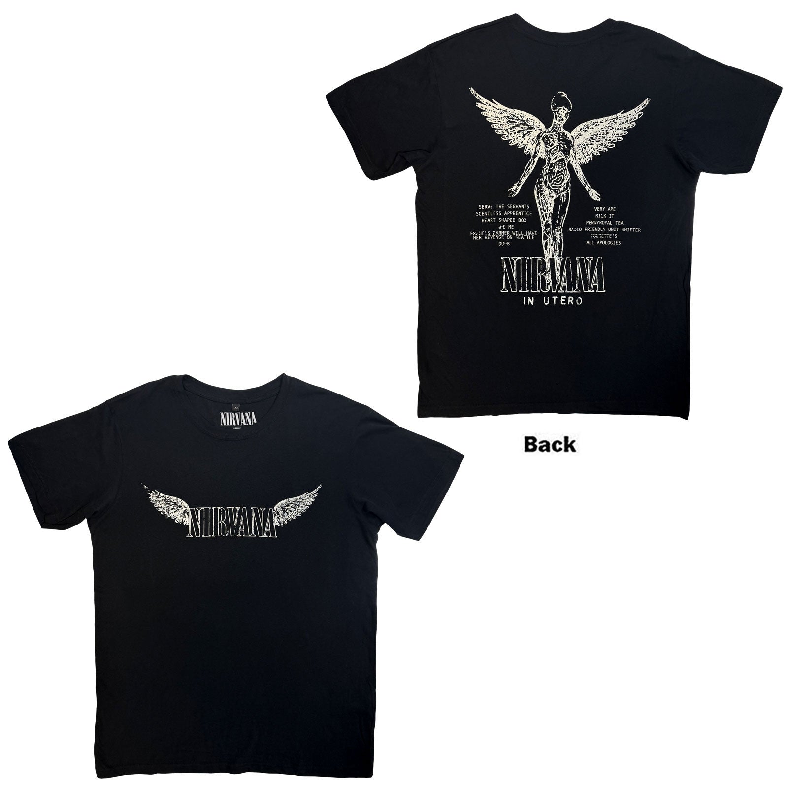 Nirvana Unisex Premium Carbon T-Shirt: In Utero Tracklist (Black) (Back Print)