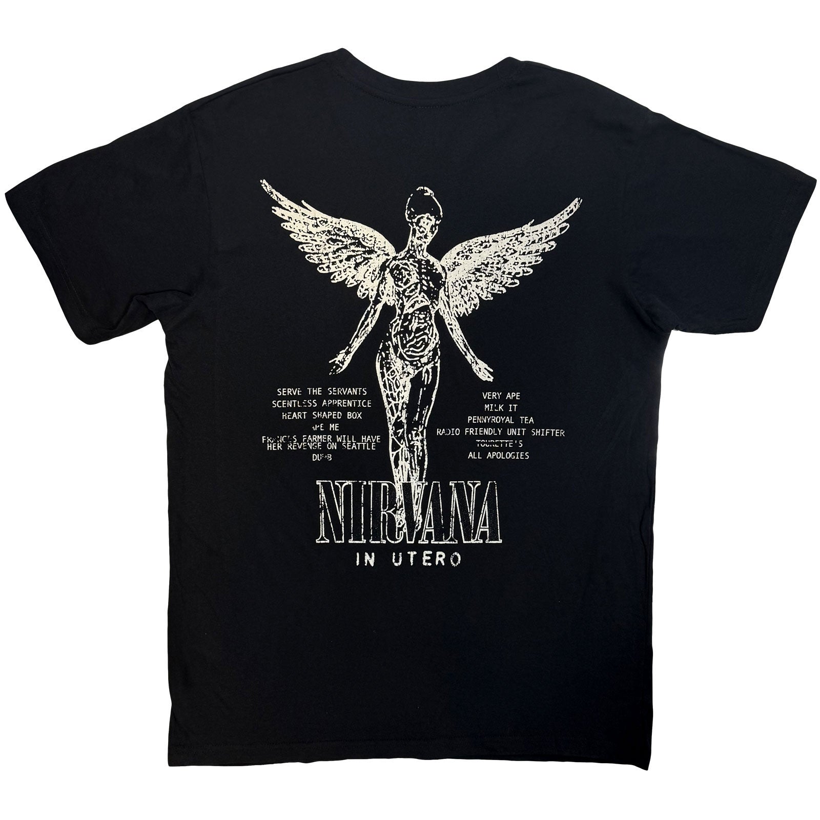 Nirvana Unisex Premium Carbon T-Shirt: In Utero Tracklist (Black) (Back Print)