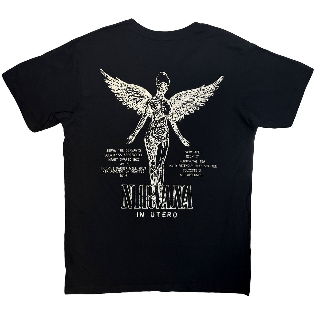Nirvana Unisex Premium Carbon T-Shirt: In Utero Tracklist (Black) (Back Print)