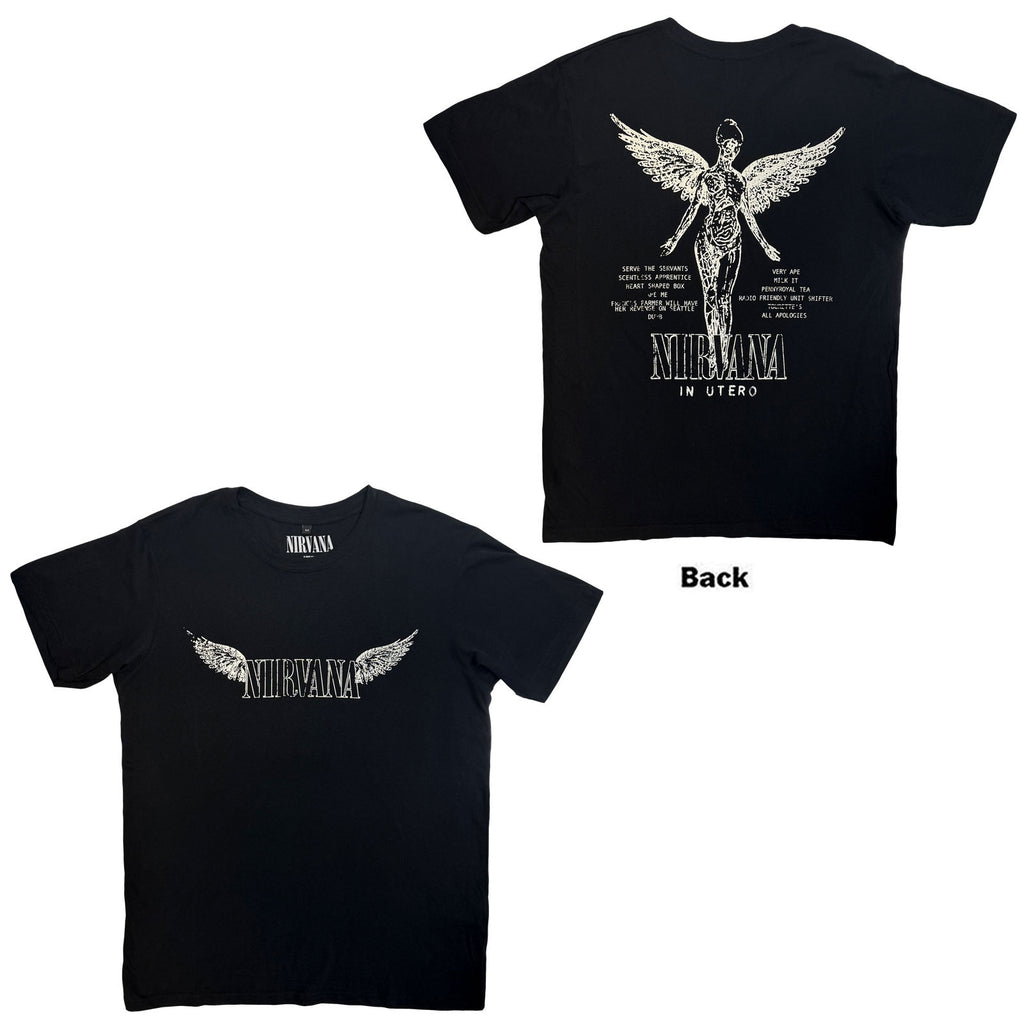 Nirvana Unisex Premium Carbon T-Shirt: In Utero Tracklist (Black) (Back Print)