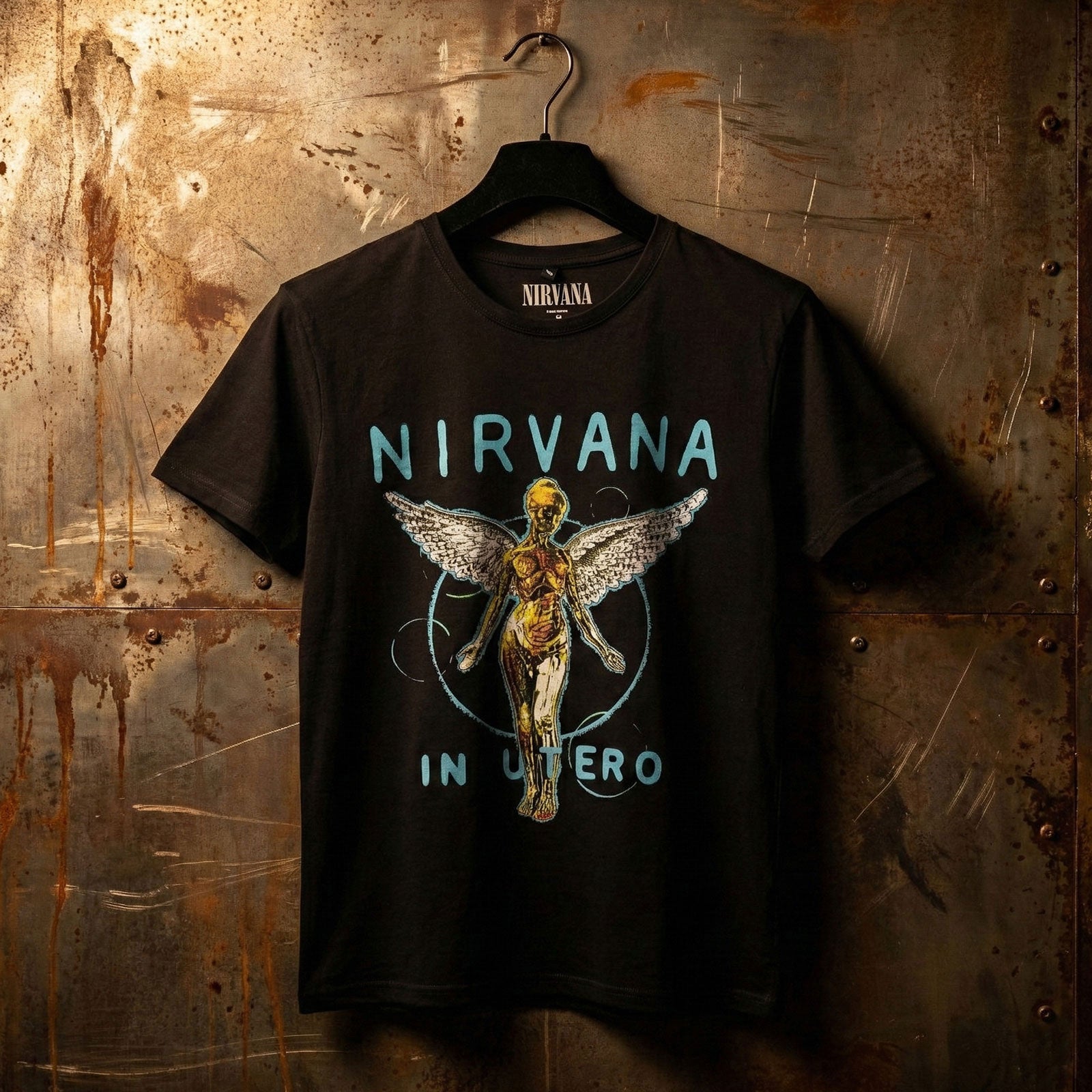 Nirvana Unisex Premium Carbon T-Shirt: In Utero Neon Blue (Black)