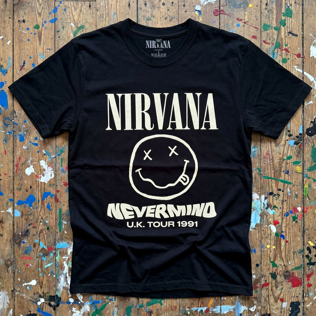 Nirvana Unisex Premium Carbon T-Shirt: Tour '91 (Black) (Back Print)