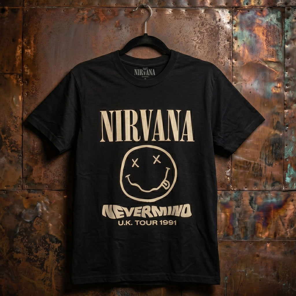 Nirvana Unisex Premium Carbon T-Shirt: Tour '91 (Black) (Back Print)