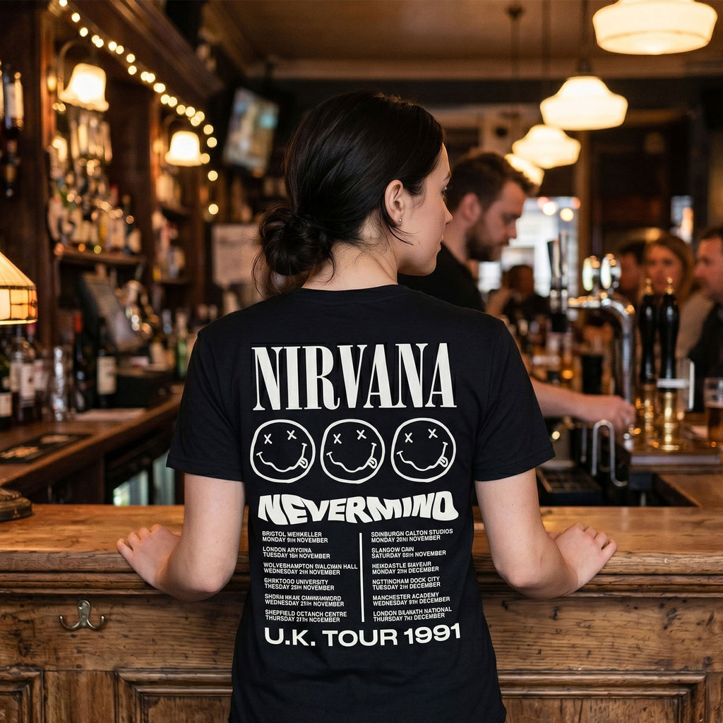 Nirvana Unisex Premium Carbon T-Shirt: Tour '91 (Black) (Back Print)