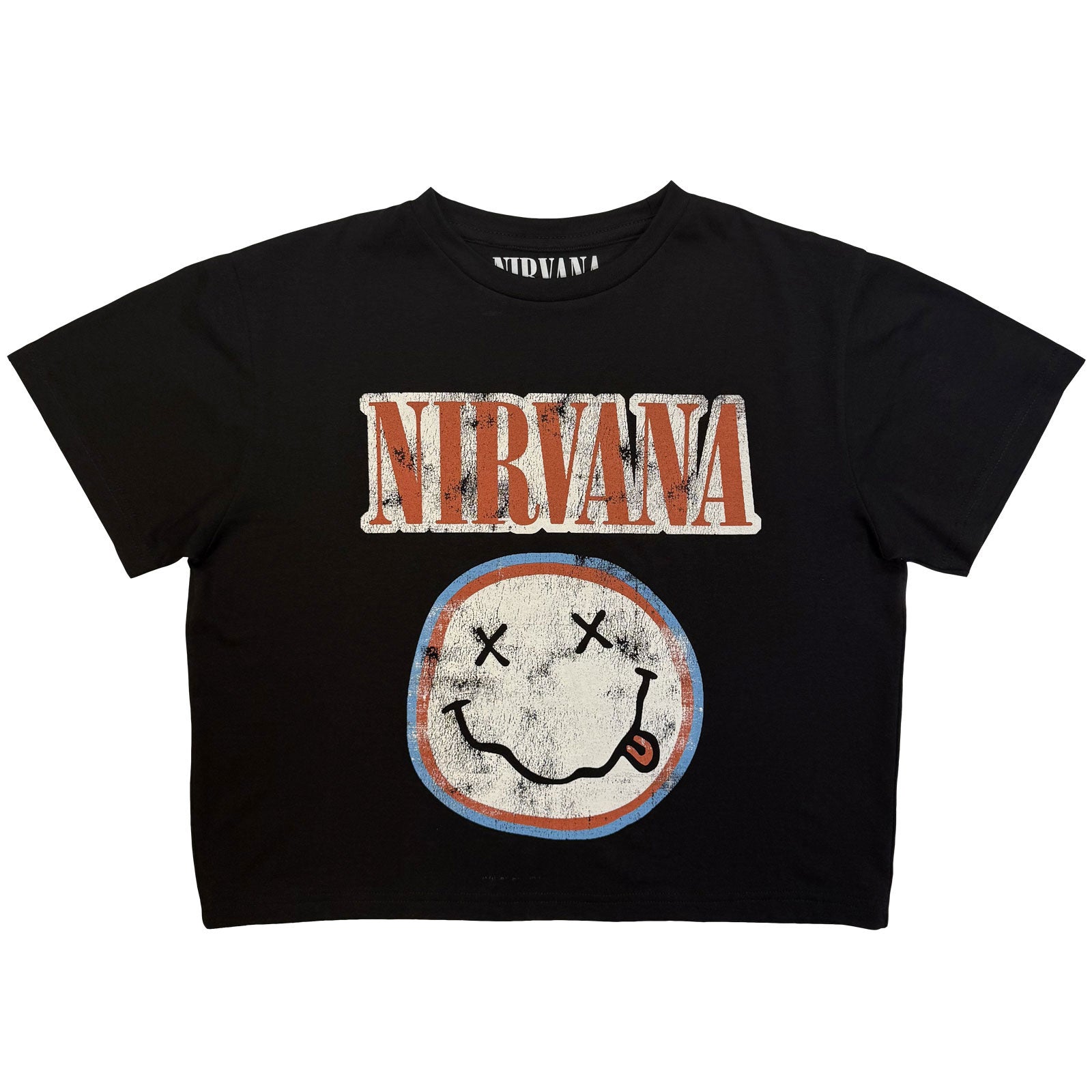 Nirvana Ladies Crop Top: Distressed Logo (Black)
