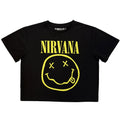 Nirvana Ladies Crop Top: Yellow Happy Face (Black)