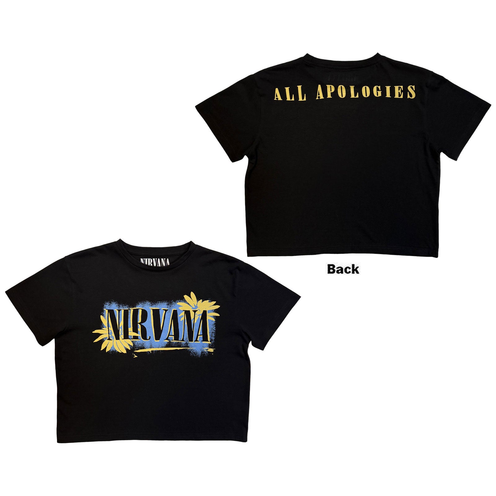 Nirvana Ladies Crop Top: All Apologies (Black) (Back Print)