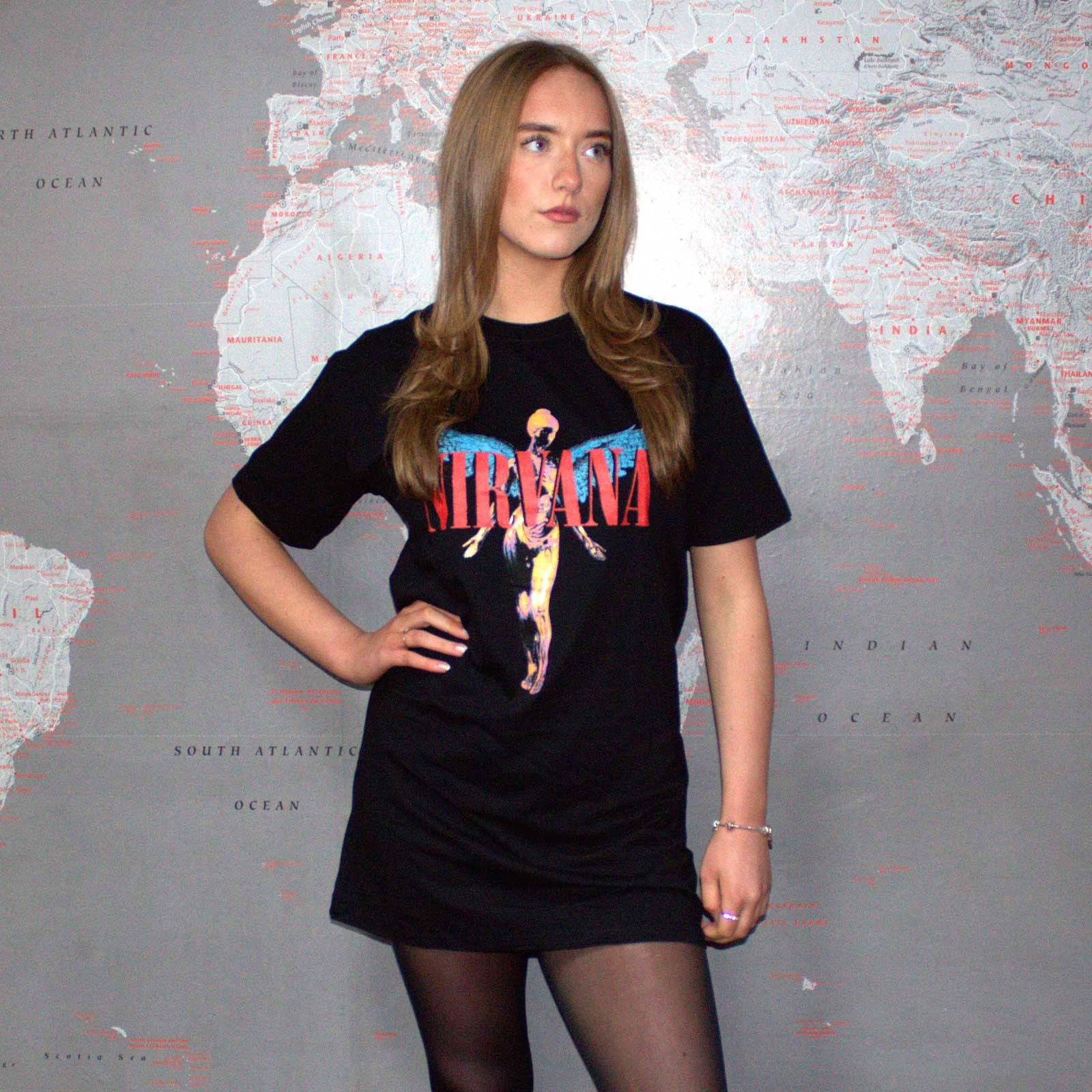 Nirvana Ladies T-Shirt Dress: Angelic (Black)