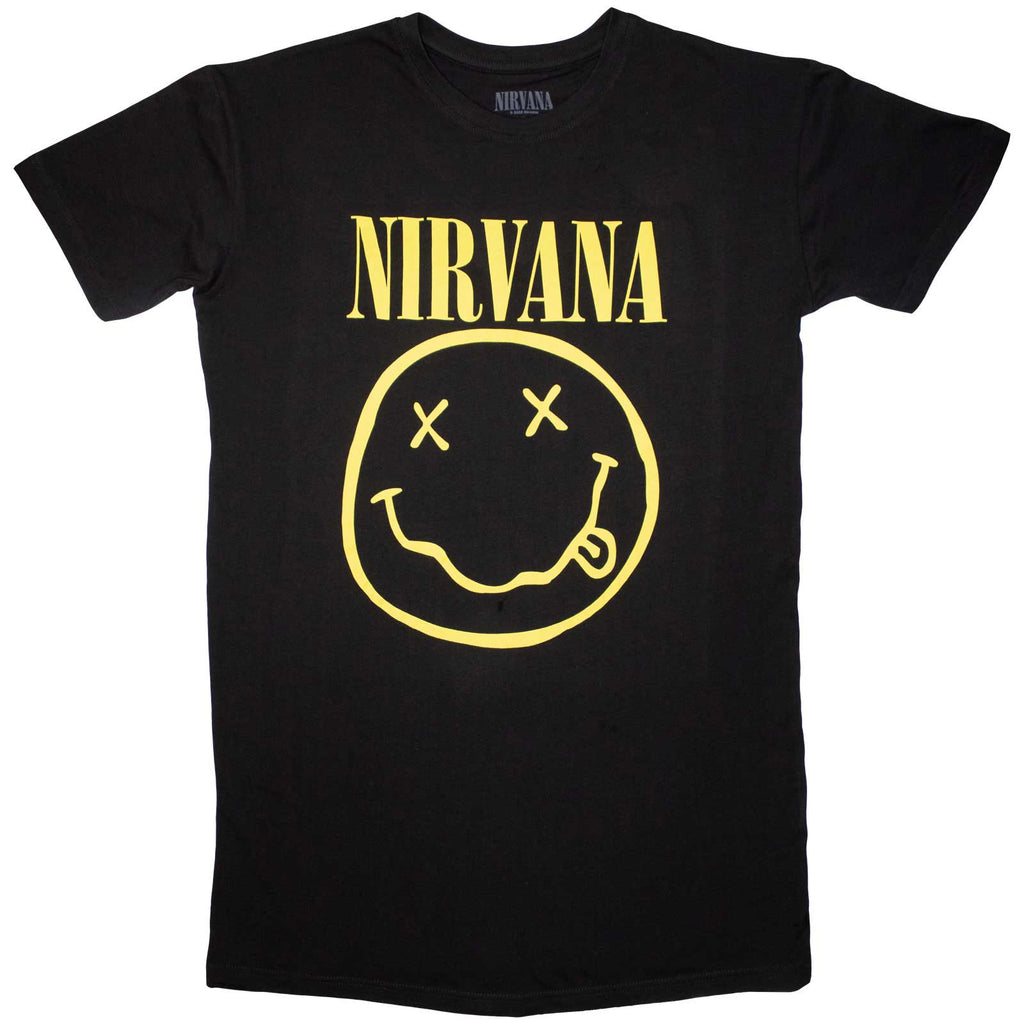 Nirvana Ladies T-Shirt Dress: Yellow Happy Face (Black)