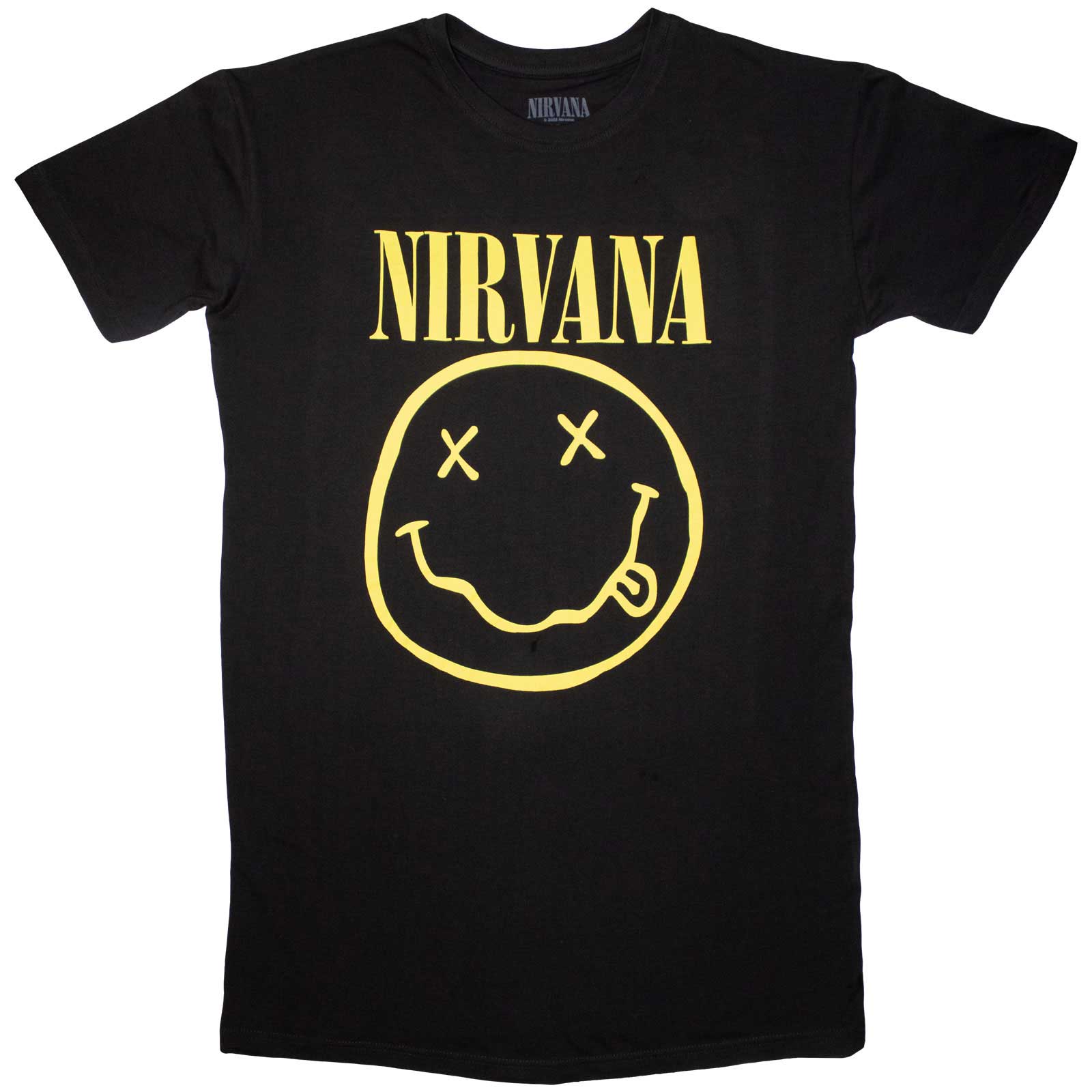 Nirvana Ladies T-Shirt Dress: Yellow Happy Face (Black)