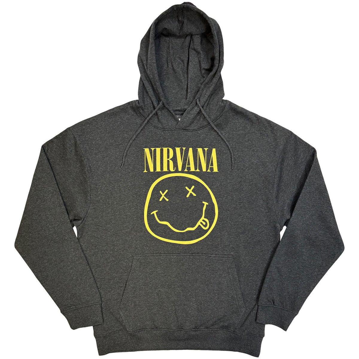 Nirvana Unisex Pullover Hoodie: Yellow Happy Face (Charcoal Grey) (LOS)