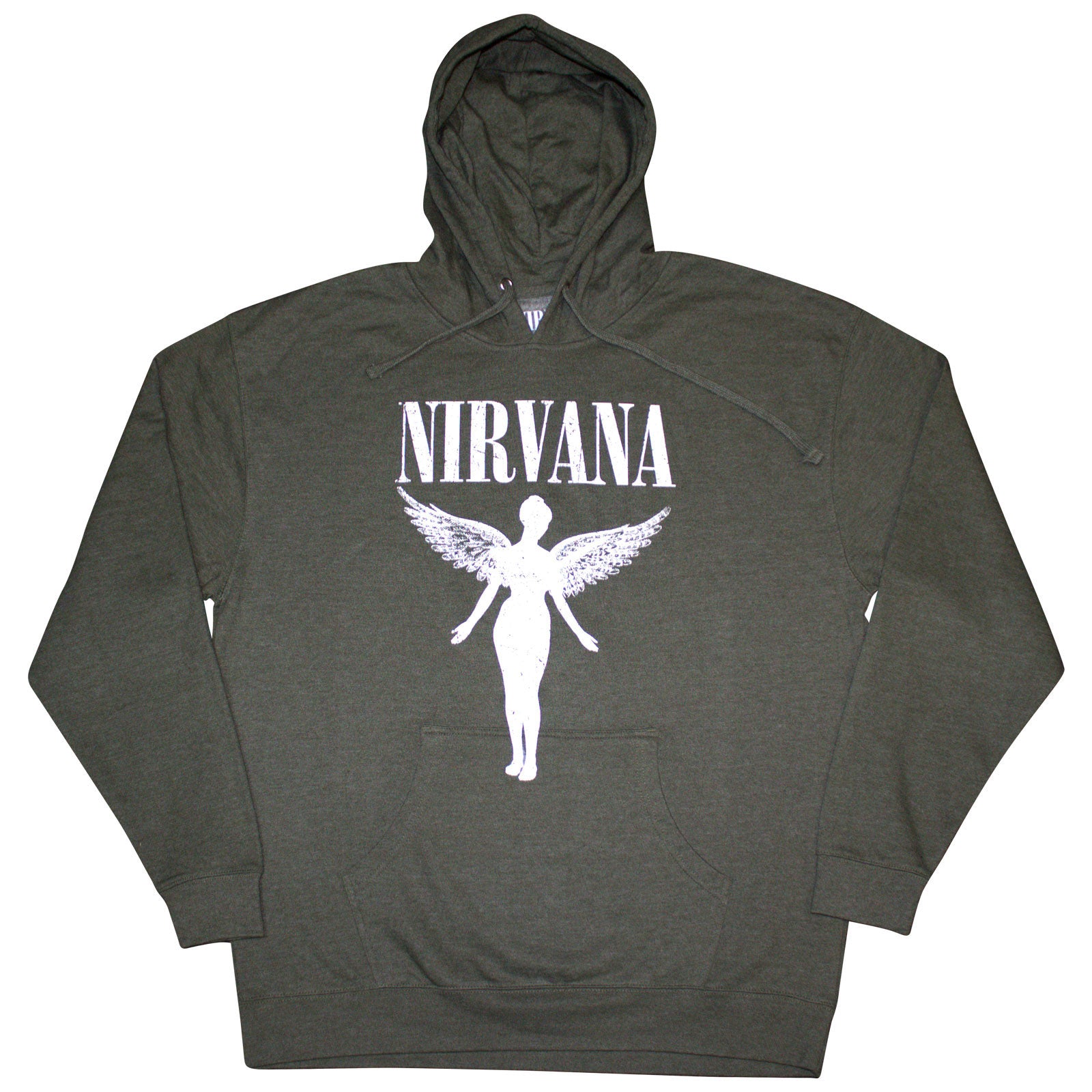 Nirvana Unisex Pullover Hoodie: Angelic Mono (Khaki Green)